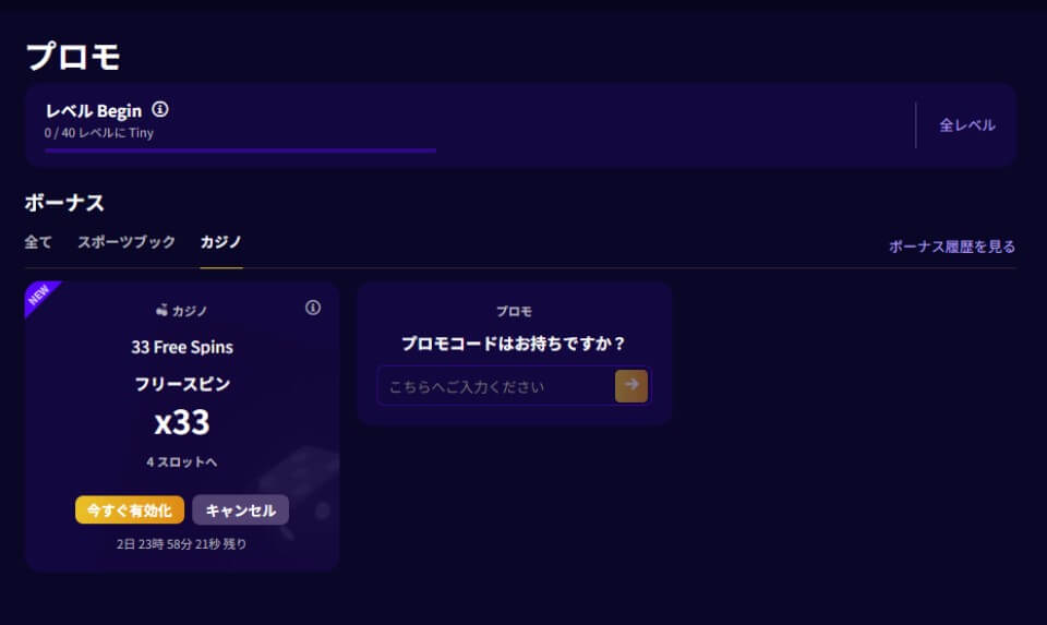 ビガーゼットカジノ（BiggerZ）限定オファー｜ボーナス獲得方法