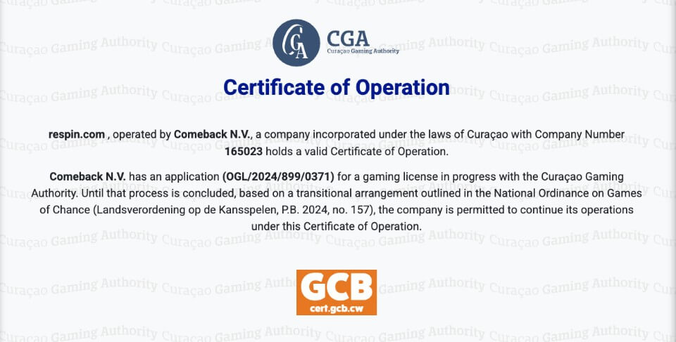 ReSpin（リスピン）カジノ｜ライセンス