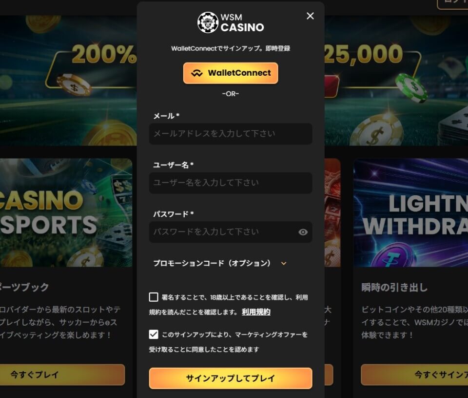 WSMカジノ｜登録方法-2