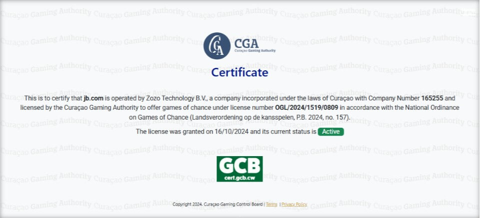 JBカジノ|ライセンス
