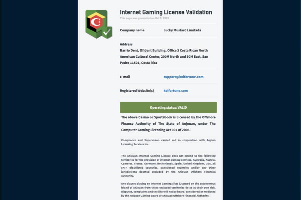 Koifortune(コイフォーチュン):ライセンス
