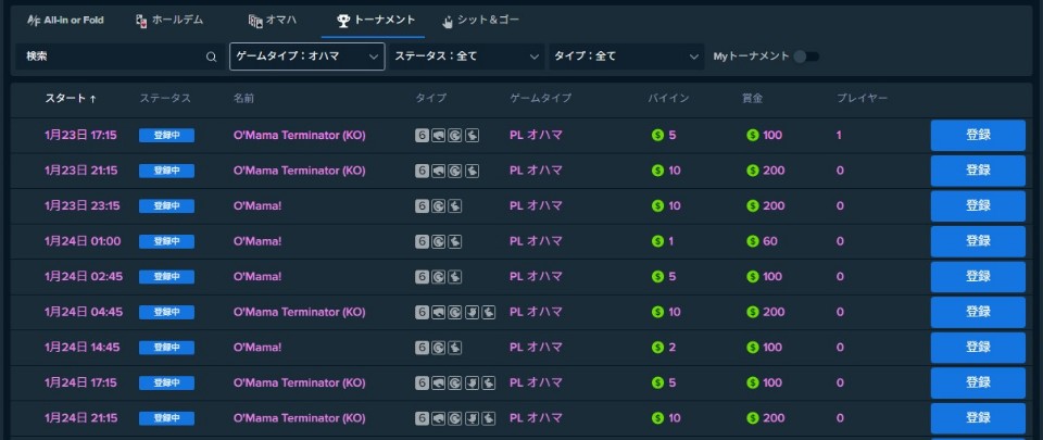 オマハ（PLO）ポーカー：ステークカジノ・トーナメント