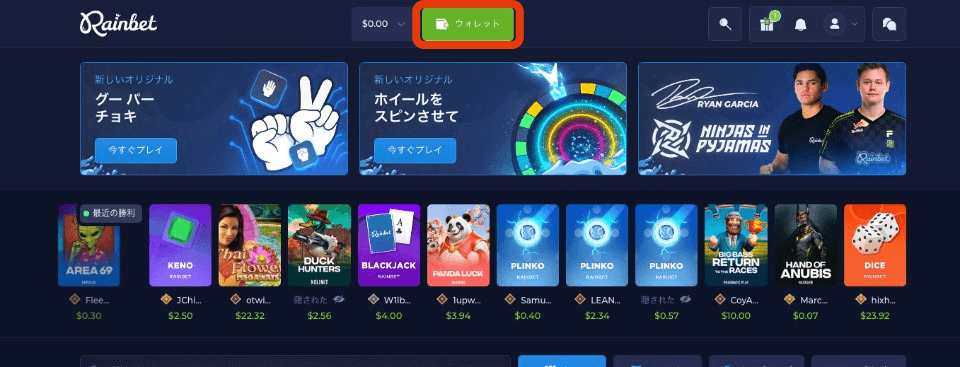 Rainbet(レインベット)|入金手順